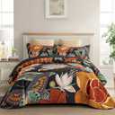 Tyrot 3 Piece Black Boho Floral Californial King Quilt Sets Reversible Farmhouse Botanical Lightweight Bedspread with 2 Shams Butterfly Microfiber Bedding Quilts Set for All Season, 118''x106''