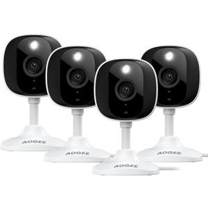 AOQEE 2K Cameras for Home Security-Outdoor/Indoor Camera for Dog/Cat/Pet/Nanny/Baby/Elderly, Color Night Vision, White Light, Siren, 24/7 SD Recordings, Works with Alexa, Plug in (C1-White-4pack-2.4G)