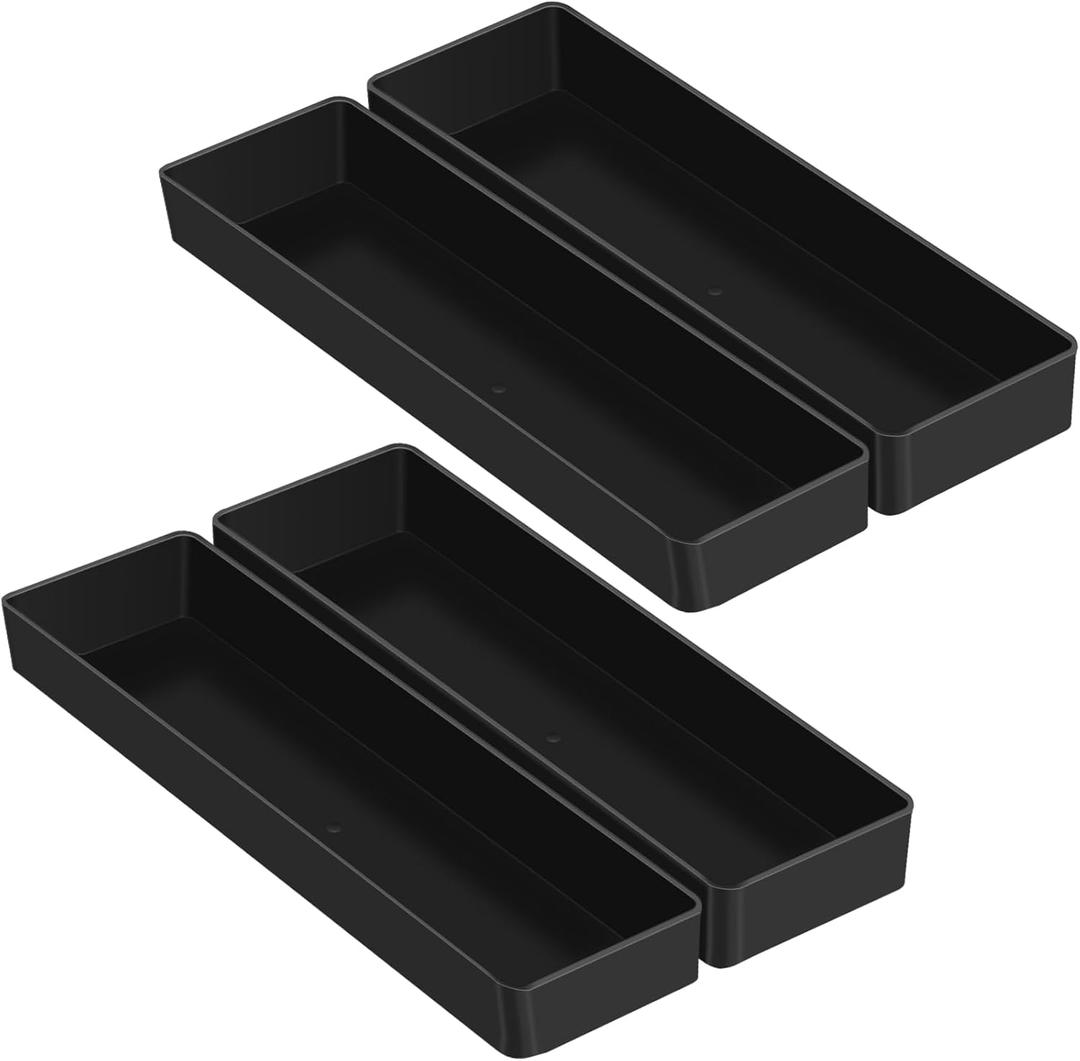 Teling Large Rectangular Desk Organizer Set, Half Accessory Tray, Plastic Tabletop Organizer for Office, Home, or Study, Dimensions: 9.45 x 2.95 x 1.38 Inches(4 Pcs,Black)