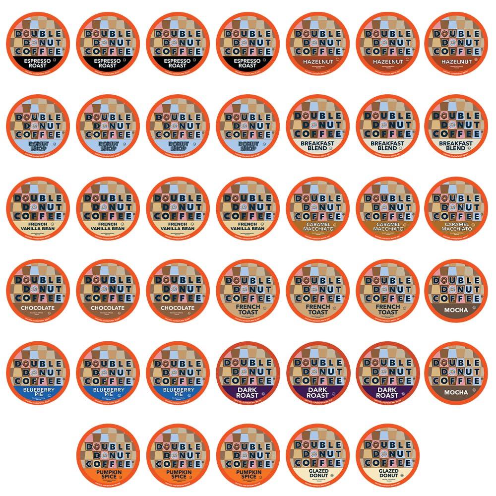 Double Donut Coffee Variety Pack, Including Flavored Coffee Pods, Medium Roast, & Dark Roast Coffee, Single Serve Coffee for Keurig K Cup Brewers, 40 Count