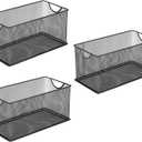 Set of 3 Household Wire Mesh Metal Steel Storage Basket Organizer CD Storage Boxes Organizer Bin Container Tote with Handles for Home Office 10.5" x 5.5" x 5.5"