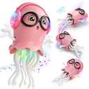 GONINO DJ Dancing Jellyfish Baby Girl Toys, Musical Crawling Tummy Time Toys with LED Light & Smart Obstacle Avoidance, 360 Spin Sensory Toys for Toddlers Kids, Birthday Gifts for Girls, Pink
