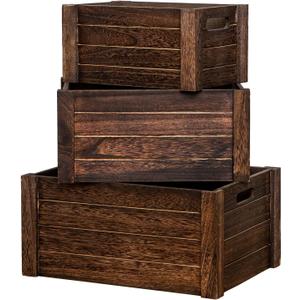 Large Vintage Brown Wooden Crates For Storage,Nesting Handmade Solid Wood Vintage Black Wood Storage Boxes.Storage Crates For Organizing.