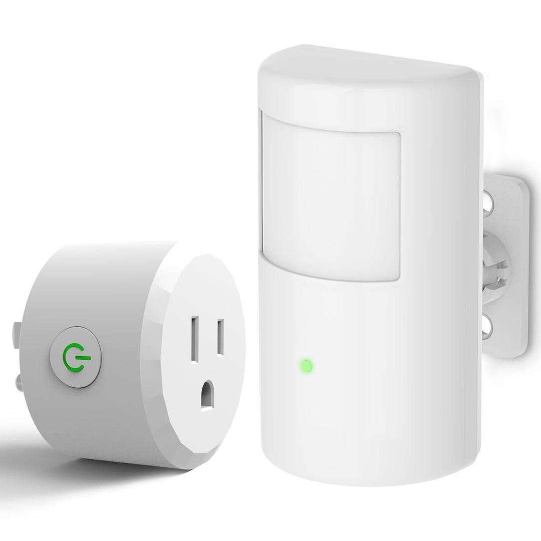 Motion Sensor Switch with Outlet, ASOFTY PIR Wireless Motion Sensor Plug with Light Sensor, Adjustable Sensitivity, IP54 Waterproof, Auto Activated Lights and Devices for Indoor/Outdoor