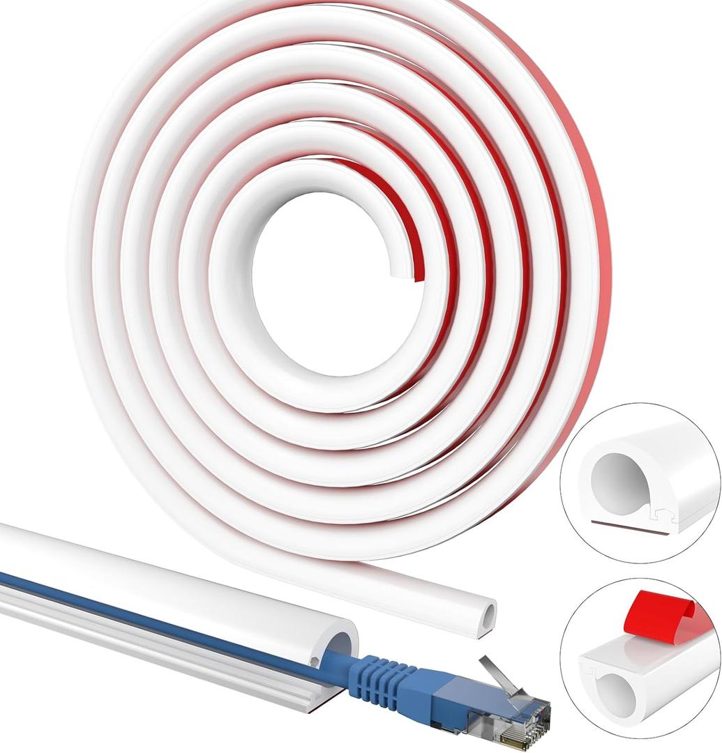 118in Wall Cable Hider, Flexible Wire Cord Management Self-Adhesive Cord Covers for Wires on Wall, Side Open One Cord Cable Raceway Wire Cover for Cords, HDMI Cord Hider for Wall Mount TV