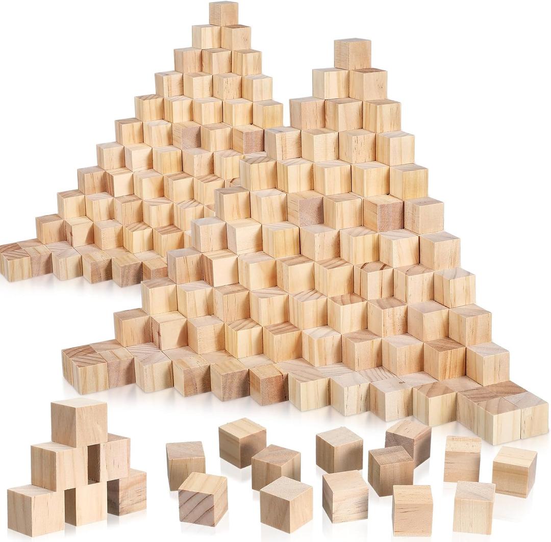Barydat 300 Pcs 1 in Wooden Cubes, Unfinished Wooden Blocks for Crafting Natural Craft Wood Square Blank Cube for DIY Project Baby Showers