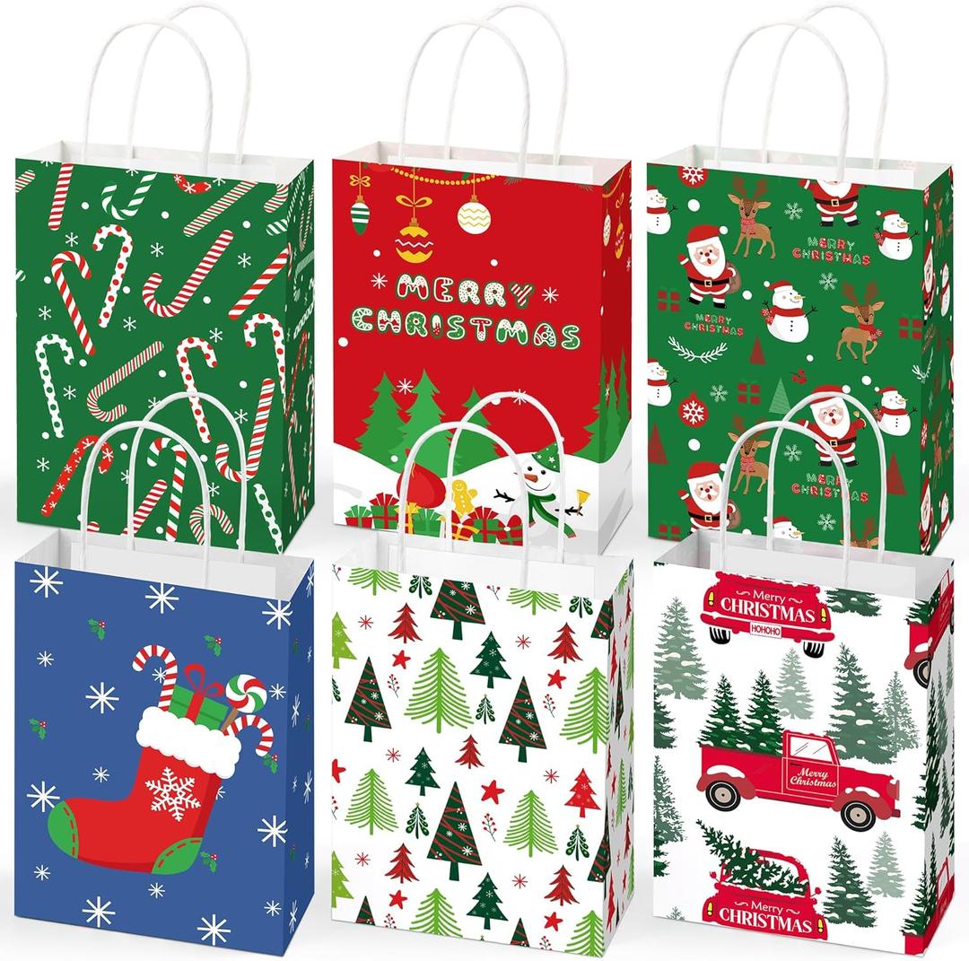 Christmas Gift Bags - 12 Pack Bags for Gifts - Small CHRISTMAS Gift Bags | Xmas Gift Baskets | christmas Treat Bags - Christmas Goodie Bag - Christmas Gift for Kids Men Women,8.2x5.8x3.1 Inch