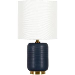 Lambert 15" Tall Ceramic Mini Lamp with Fabric Shade in Matte Navy/White