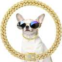 Dog Chain Collar - Cuban Link Necklace, Gold Fancy Dog Collars for Medium Breeds with Secure Buckle, Stylish Metal Diamond Collars for Medium Dogs (12 inch)