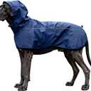 Mosucoirl Dog Raincoat Jacket Reflective Adjustable Hooded Pet Poncho Rain Coats with Leash Hole Waterproof Clothes for Small Medium Large Dogs (Navy Blue, L)