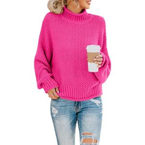Saodimallsu Womens Turtleneck Oversized Sweaters Batwing Long Sleeve Pullover Loose Chunky Knit Jumper (Small, Rose Red)
