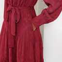 dowerme Women's Casual Dresses 2025 Fall Fashion Long Sleeve Button Up Floral Print Belted Tiered Boho Maxi Party Dress (Red, M)