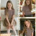 Girls Ribbed Short Sleeve T-Shirt | Crew Neck, Ribbed, Solid, Slim, Basic Layer Tops, Summer, Casual School Outfits, Trendy, Kids, Tween, Teen Youth (Beige)