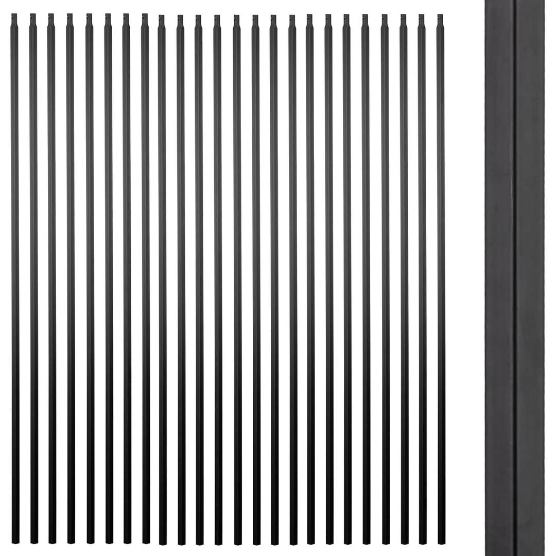 S01 Wrought Iron Balusters - Set of 30 Hollow Plain Bar Decorative Metal Balusters for Decks - Spiral Stair Railing - 1/2-inch Iron Spindles - Satin Black Metal Railing