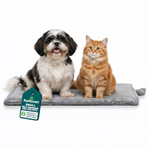 FurHaven ThermaNAP Self Warming Cat Mat, Dog Bed for Crates with Self-Warming Technology for Cozy Rest, Fully Machine Washable, Small, Plush Faux Fur, Gray
