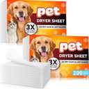 Pet Hair Remover for Laundry, Lint Dryer Sheets, 3 X Pet Hair Fighters, Reduces Static, Adds Softness (Unscented,400 Count)