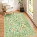 DUKINO 3x5 Rug, Washable Animal Area Rug with Non Slip Vintage Design, Indoor Soft Low Pile Carpet for Bedroom, Nursery, Dining Room, Farmhouse, Playroom,  Light Green(animal), 3' x 5' (Rectangular)