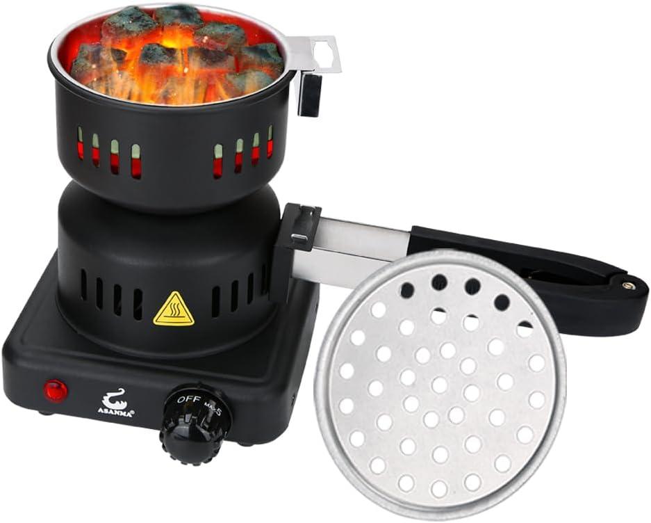ETL Approved Charcoal Starter - Coal Burner Hot Plate Electric Stove Coconut Starter with Stainless Detachable Tongs, 4.9Ft Longer Cords, 600W Faster Heating for BBQ Kitchen etc.