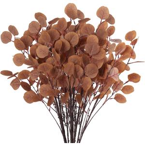 OJRTHDE 7PCS Long Artificial Eucalyptus Stems 35.4" Tall Fake Branches with Silk Apple Leaves Faux Fall Brown Plants Bouquet Festival Flowers Arrangements Accessories Home Fireplace Table Vase Décor