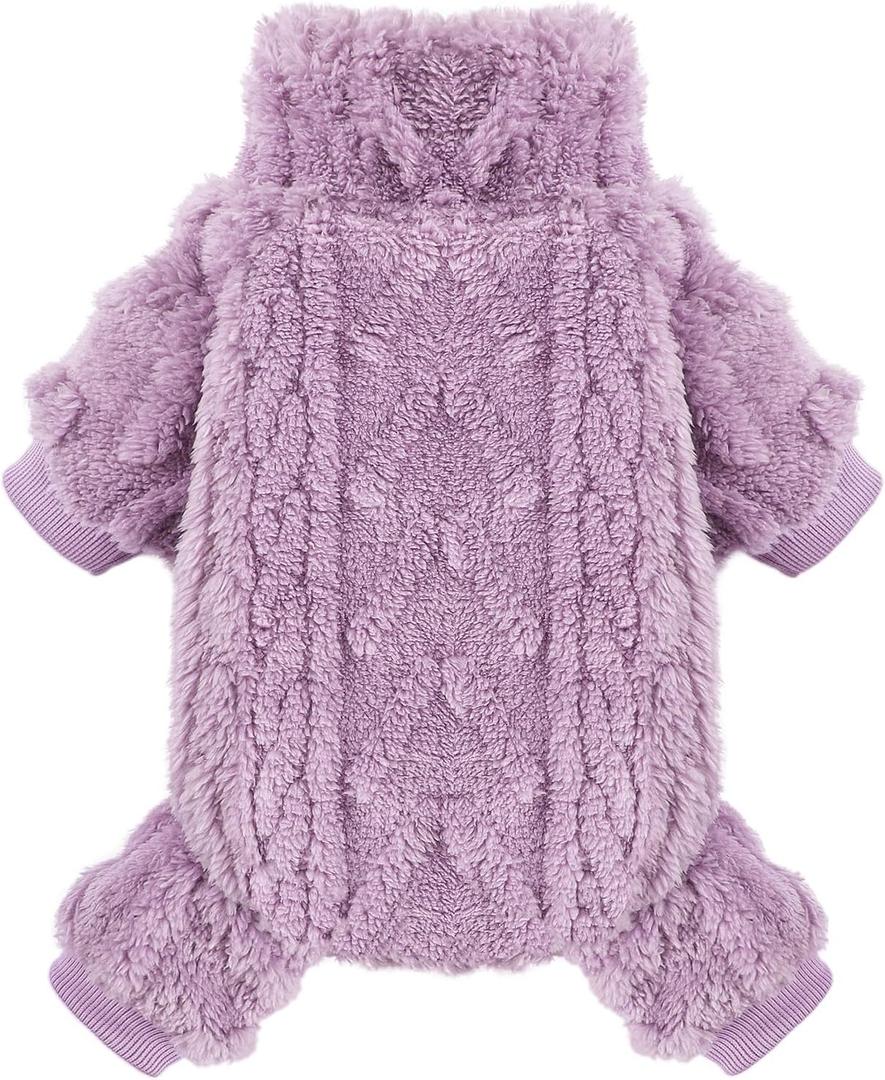 Dog Sweaters for Small Dogs Fleece Small Dog Pajamas Pet Clothes Cat Sweater Fall Winter Warm Puppy Clothes Boy Girl Doggie Outfits Jumpsuits for Chihuahua Yorkie, Purple2,XXS