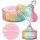 Extra Large Body Powder Puff and Container, 5.5'' Crystal Container with 5.3'' Oversize Dust Powder Puff Washable Reusable Face Body Glitter Wet Dry Makeup Gift(Colorful)