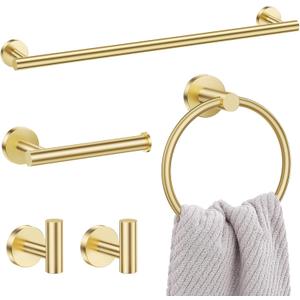 Lairuier Bathroom Towel Holder Set, 5-Piece Towel Bar Set Brushed Gold Steel Wall Mounted Bathroom Hardware Accessories Stainless Steel Set Towel Holder Set