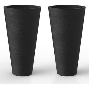 Kante Tall Round Planter Set of 2, 29" H Large Decorative Planter Pots for Outdoor Indoor Garden Patio Front Porch (Black)