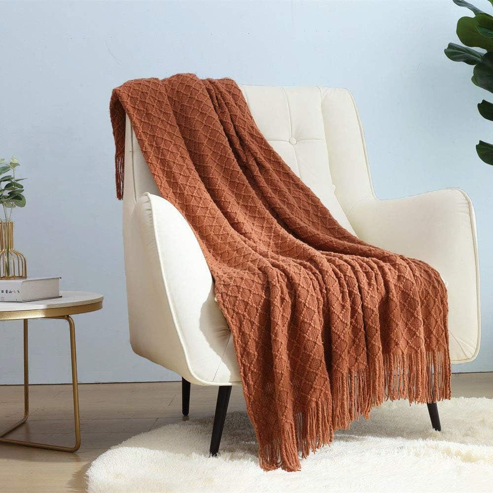CREVENT Home Farmhouse Decor Rustic Couch Sofa Chair Bed Throw Blanket, Soft Warm Light Weight for Travelling in Spring Summer (50''X60'' Burnt Orange)