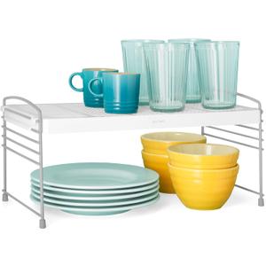 YouCopia Adjustable-Height UpSpace Shelf, Shelf Riser for Vertical Kitchen Cabinet and Pantry Organization, White 