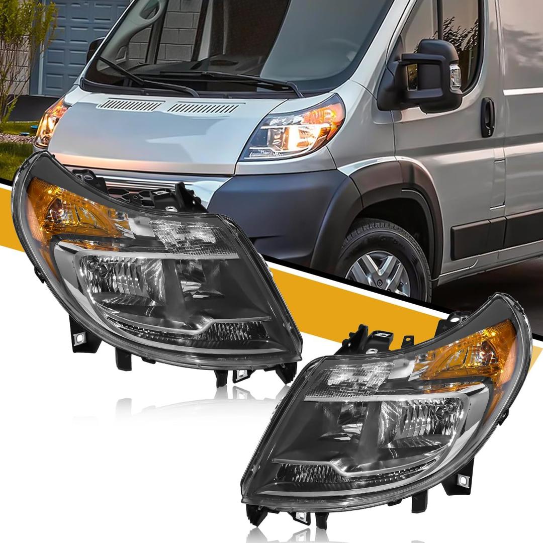 5 Pins Headlight Assembly w/o DRL Compatible with Dodge RAM Promaster 1500 2500 3500 2014-2022 Headlamp, Replacement for 68154588AK 68154589AK, Chrome Housing Amber Corner