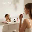 NEZZOE Travel Mirror with LED Light, Rechargeable Portable Lighted Makeup Mirror, 3 Lighting Modes Dimmable Touch Control, Foldable Compact Vanity Mirror for Travel Tabletop, 7x5 Inch