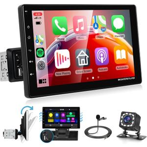 9 Single Din Touch Screen Car Stereo Carplay Android Auto, Rimoody Detachable Car Radio with Bluetooth FM Radio Mirror Link TF/USB/AUX Input Car Multimedia Player + Backup Camera