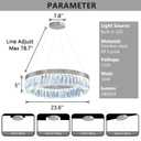 cenozo 23.6" 1 Ring Modern LED Dimmable Ring Chandelier Adjustable Round Crystal Chandelier for Dining Room Living Room Silver