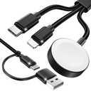 Amasuki Black-Upgraded 3 in 2 USB C Cable for Watch Charger Phone Charger USB C Multi Fast Charging Cable Compatible with Watch Ultra/ SE/ 10/ 9/ 8/ 7/ 6/ 5/ 4/ 3/ 2/ 1 & Phone 16/ 15/ 14/ Galaxy S23-4FT