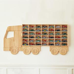 Wood Toy Car Display Rack, Holds 42 Diecast Cars Model Car Display Case 1/64 Scale Toy Cars Organizer Freestanding or Wall-Mounted Toy Car Storage Cabinet, 38.735 Cm X 12.7 Cm X 74.93 Cm