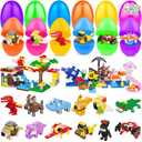 24 Pack Large Easter Eggs Filled with Stem Building Toys for Kids Easter Basket Essential 12 In 1 Sea Animals & Tropical Rainforest Building Blocks Basket Stuffers Fillers Boys Eggs Hunt Party Favor