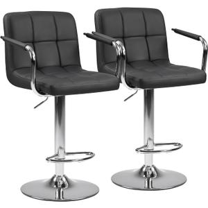 DUMOS Bar Stools Set of 2, Adjustable Swivel Bar Chairs with Padded Armrests and Ergonomic Backrest for Kitchen Island Counter Pub Dining Room, Water-Resistant PU Leather, Black, 2 PCS