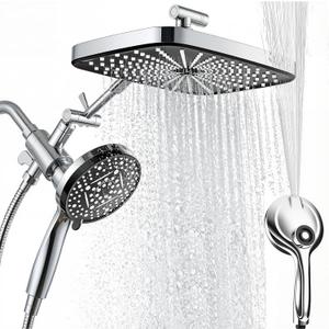 Rain Shower Head with Handheld Spray Combo,10-Spray Mode High Pressure Rain Shower Head with Power Jets, Bathroom Faucet Set, 71" Long Hose, Chrome Silver