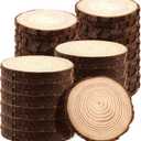 JAPCHET 50 PCS 5-5.5 Inch Natural Wood Slices, Wooden Circle Slices with Bark Unfinished Wood Discs for Home Decorations and Christmas Ornaments