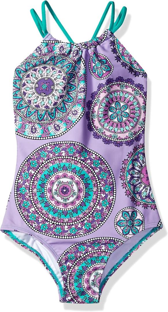 Kanu Surf Girls' Jasmine Beach Sport Halter One Piece Swimsuit (12, Jasmine Purple)