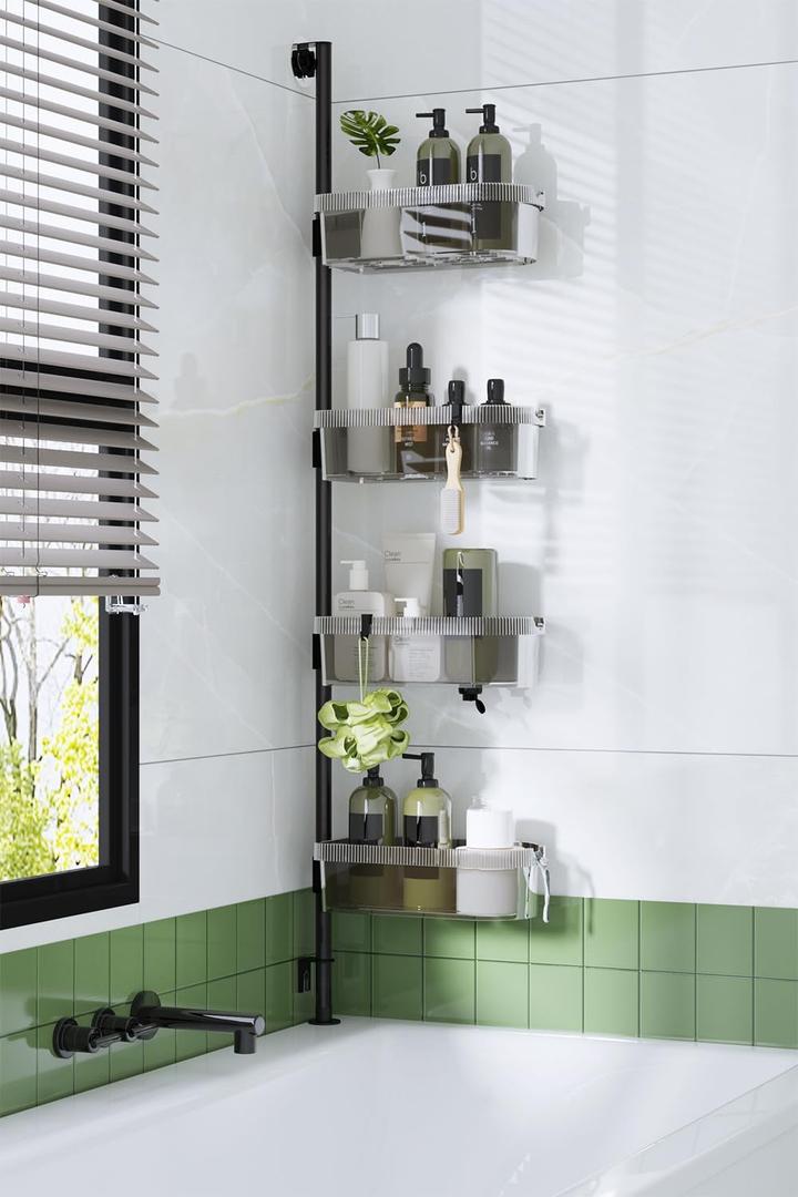 WXCGX Modern Stainless Steel Shower Caddy: 4-Tier Rust Resistant Waterproof Adjustable Shower Organizer - 15inch-45inch (Short)