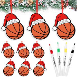 Tondiamo 15 Pcs Basketball Christmas Ornaments Inspirational Gifts for Team Basketball Ornaments for Christmas Tree Wooden Hat Cutouts DIY Crafts with 4 Color Pens