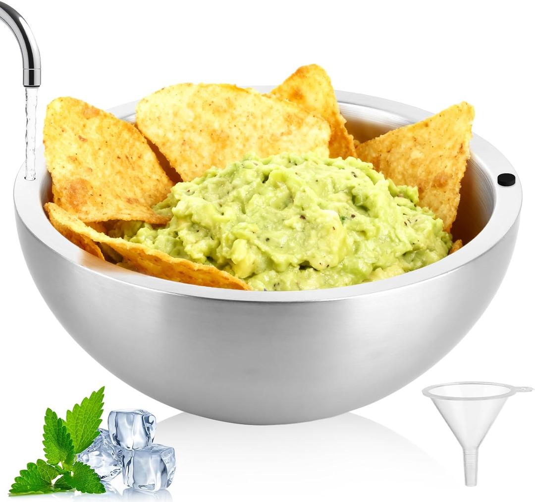 70oz Dip Chiller Bowl, Stainless Steel Double Walled Insulated Ice Serving Bowl for Parties, Large Capacity Chilled Dip Dish for Guacamole, Salsa, Sauces, Salad & Food Hot or Cold