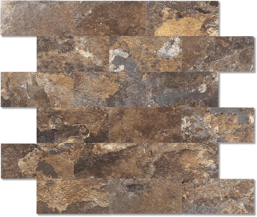 2026 New Upgrade Peel and Stick Backsplash Tile, Peel and Stick 11.34" X 11.57" Wall Tile for Kitchen, Bathroom, Fireplace, Laundry (Brown Stone Rock, 10 Packs)