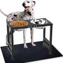 Raised Metal Dog Bowls  Large Breed, 3 Heights, Sturdy Stand for Extra Large Dogs, Black with Mat