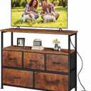 DUMOS TV Stand with 5 Fabric Drawers, Open Shelf & Charging Station, 38"D x 11.8"W x 31.5"H