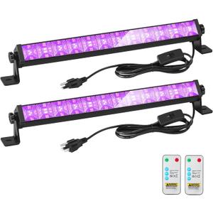 48W LED Black Light Bar with Remote and Switch, Black light Bars with Plug and 6.5ft Cord, Black Light for Glow Party,Halloween,Bedroom,2 Pack