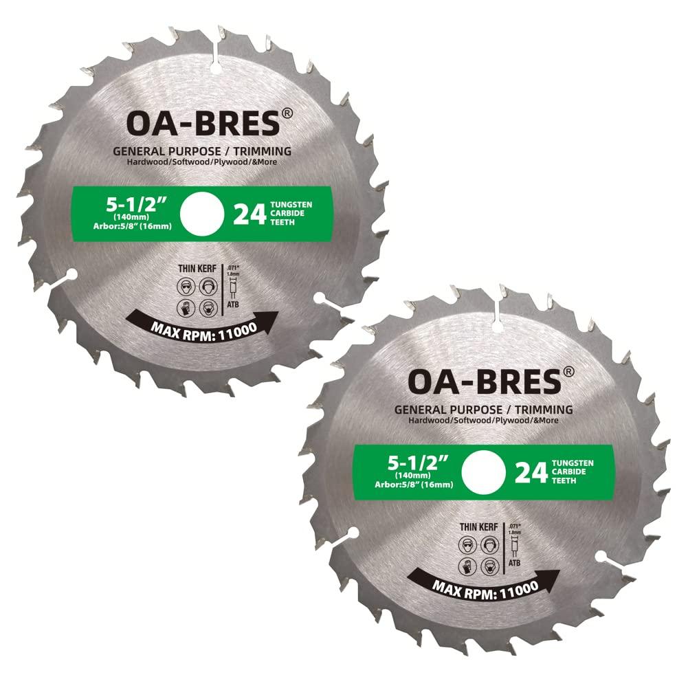 5-1/2 Inch 24 Tooth ATB General Purpose and Trimming Saw Blade, Cordless Trim Saw Blade with 5/8-Inch Arbor (1/2-Inch and 10-mm Reducer Bushings Include) - Pack of 2 