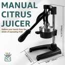 Commercial Heavy Duty Manual Citrus Juicer Press - Professional Cast Iron Hand Orange Squeezer with 304 Stainless Steel Strainer & Cup - Fruit Extractor for Pomegranate, Lemon, Lime - Black
