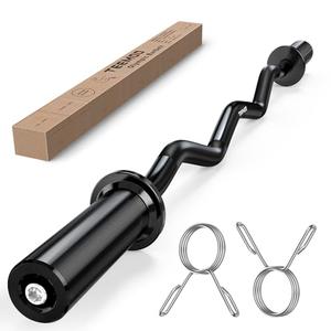 Amazon.com : TEEMOO Olympic EZ Curl Barbell Bar, 47" Curl Bar with 2 Spring Collars, Curling bar for Weight Lifting, Squat, Hip Thrusts, Biceps, 500lb Weight Capacity, E-Coat Finish for 2 inch Weight Plates (Black) : Sports & Outdoors
